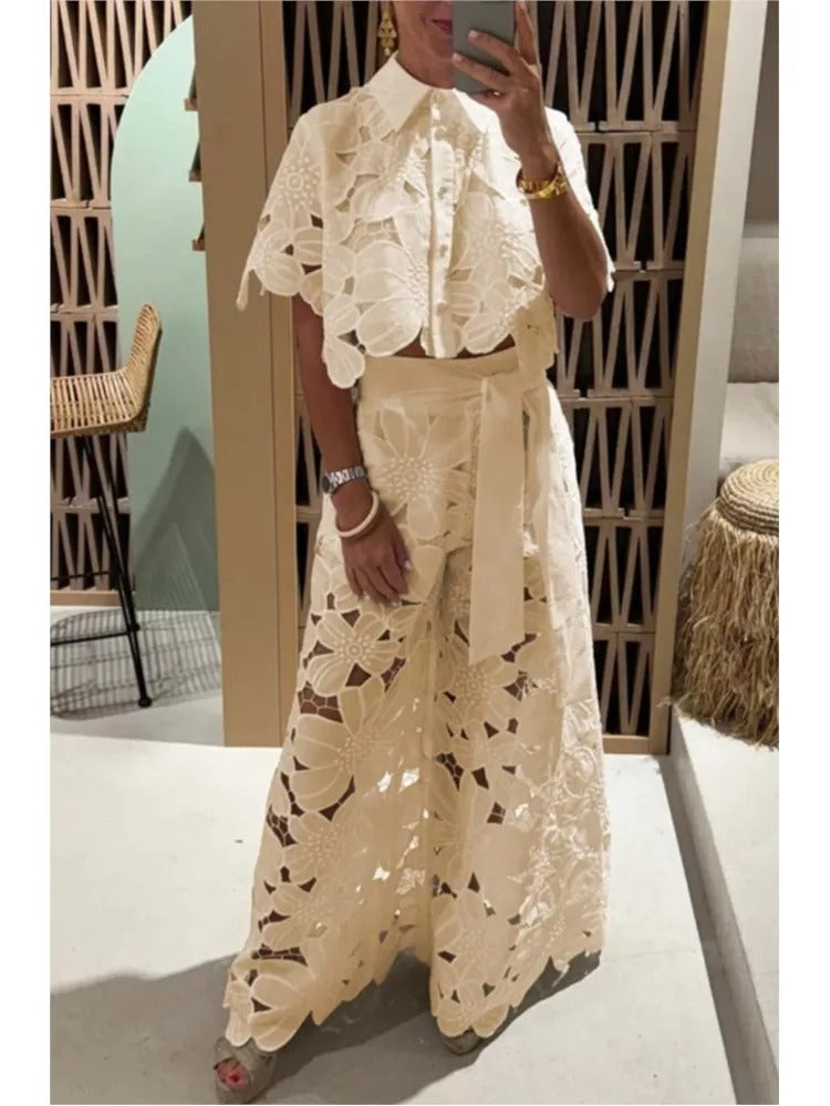 Set 2 Pezzi - Camicia con maniche ampie + Pantalone palazzo