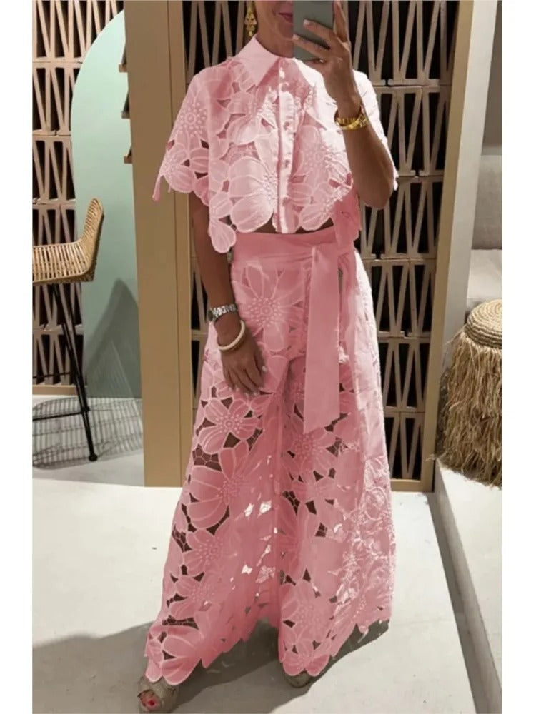 Set 2 Pezzi - Camicia con maniche ampie + Pantalone palazzo